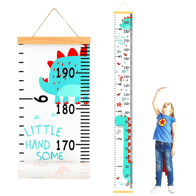 DOOLMIN Baby Height Growth Chart, Canvas Height Measuring Chart for Kids Child Toddler Boys Girls, 79" x 7.9" Hangable and Removable Waterproof Wood Ruler for Wall Room Nursery Décor (Dinosaur) - Image 1